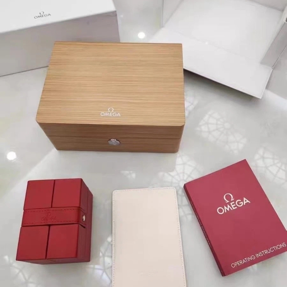 Omega Wooden Watch Box With Travel Red Cube Pouch Case Latest Model New